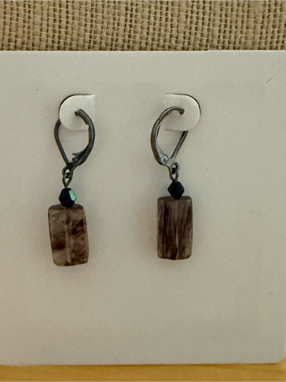 Brown Stone Drop Earrings with Black Accent